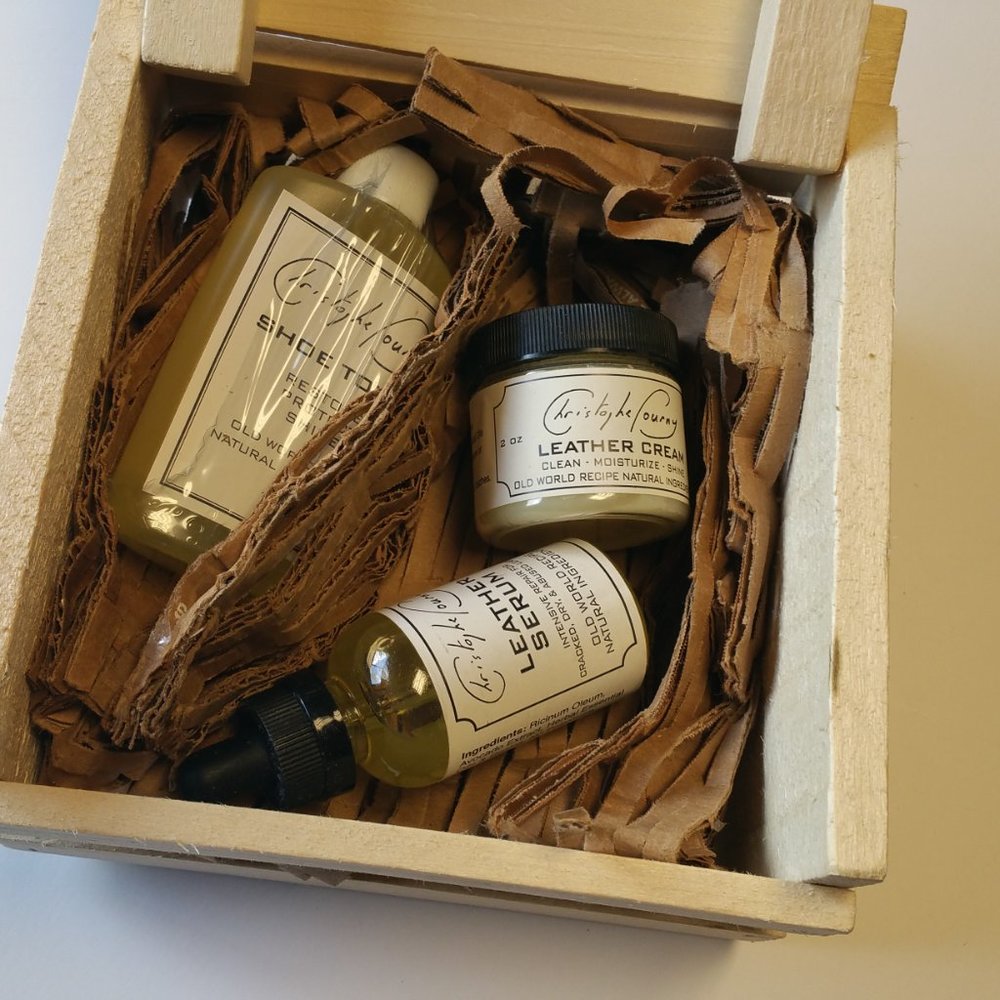 New Christophe Pourny Shoe Care Kit Leather All Natural Serum Tonic Cream - Picture 2 of 6